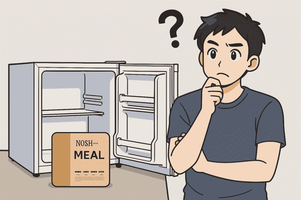 ナッシュを冷凍庫に入れようと悩む男性