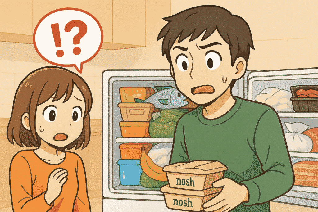 冷凍庫がいっぱいで困る男女