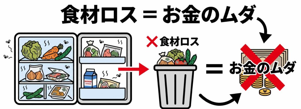 一人暮らしで食材が余って捨ててしまうイメージ