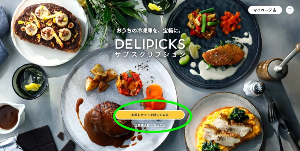 デリピックス公式サイトTOPのお試しセットボタン