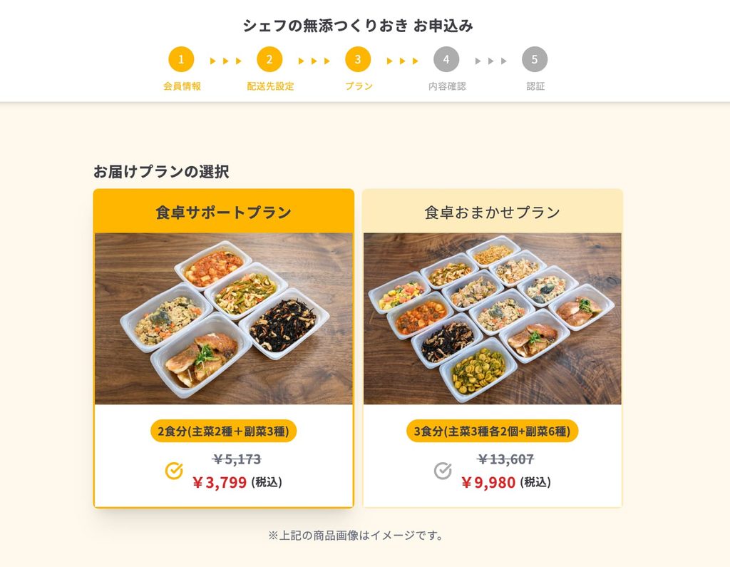 申し込みのプラン選択画面